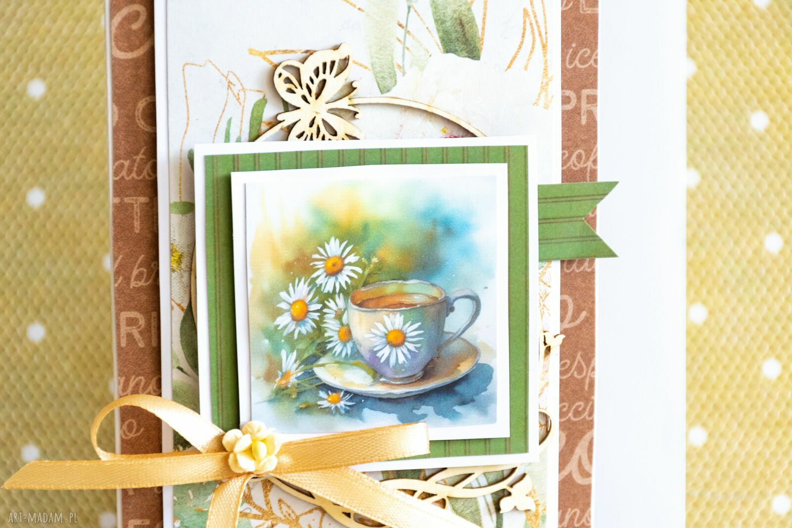 Kartka z filiżanką dla najlepszej szefowej - ręcznie robiona (scrapbooking) z kopertą