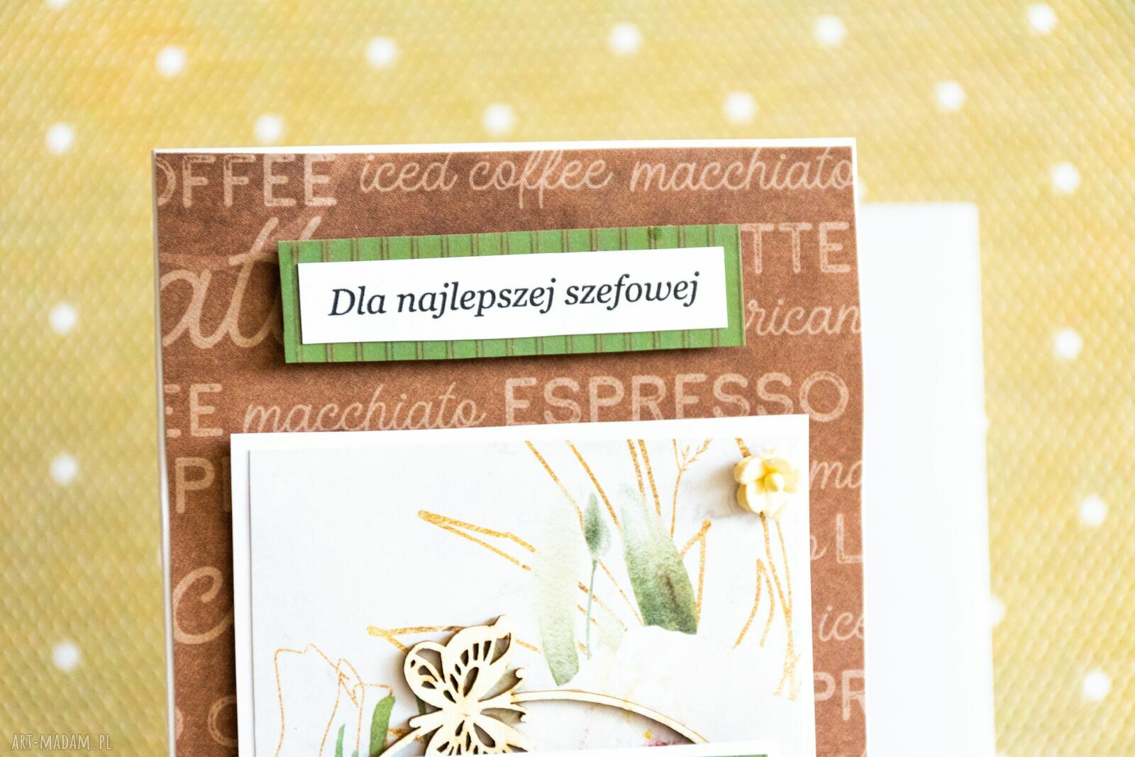 Kartka z filiżanką dla najlepszej szefowej - ręcznie robiona (scrapbooking) z kopertą