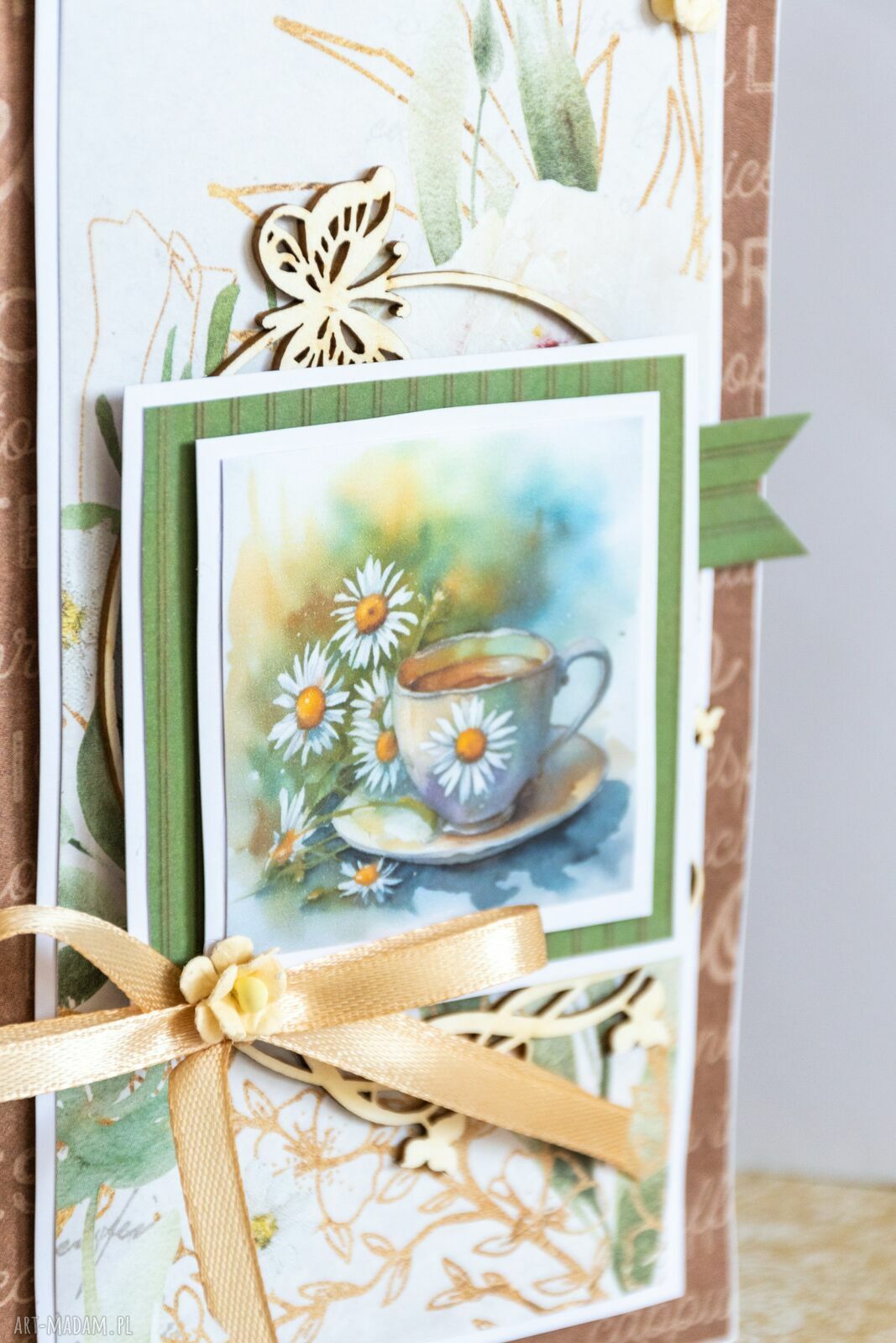 Kartka z filiżanką dla najlepszej szefowej - ręcznie robiona (scrapbooking) z kopertą