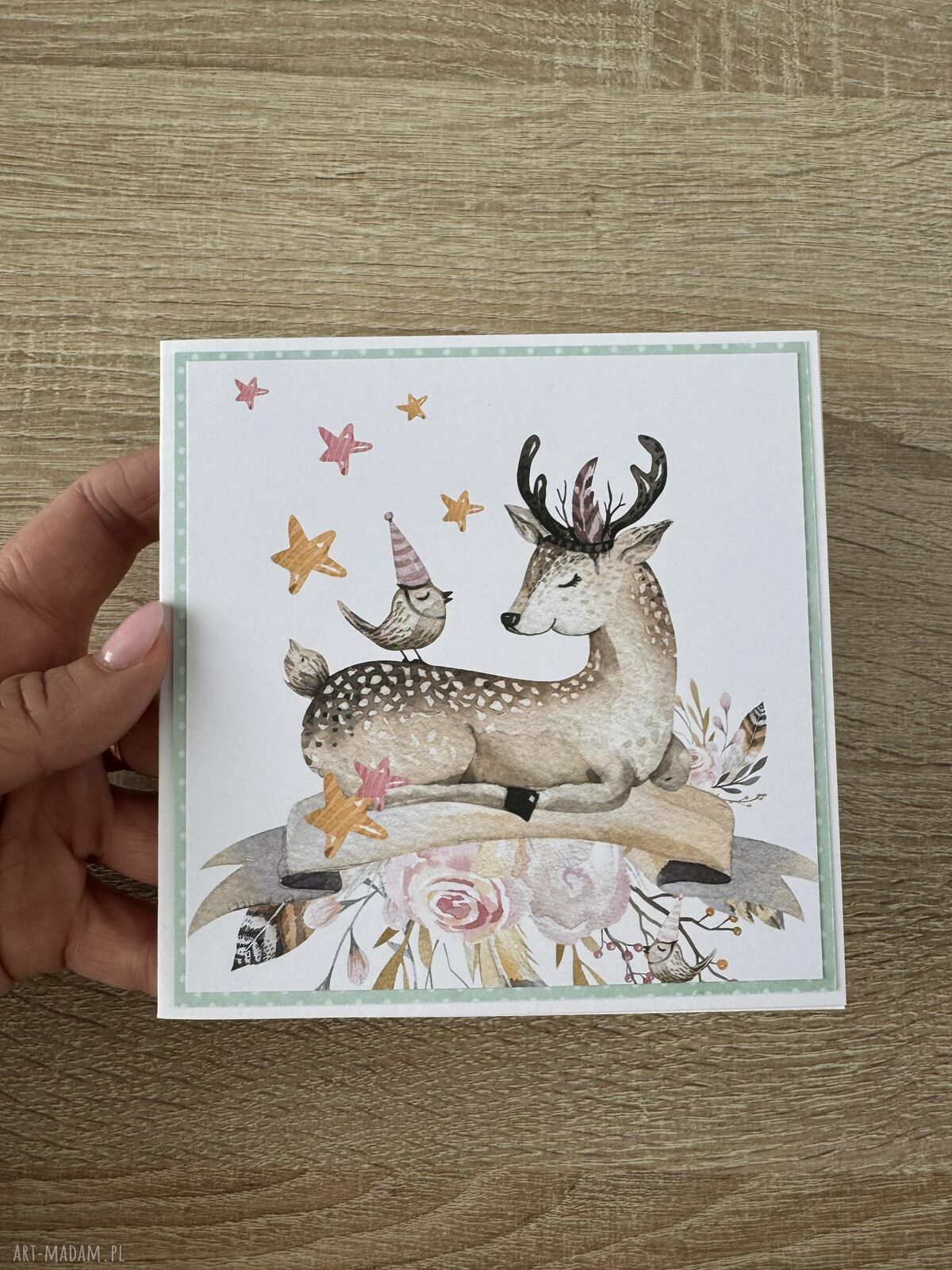 kartki: Kartka z jelonkiem ręcznie zrobione