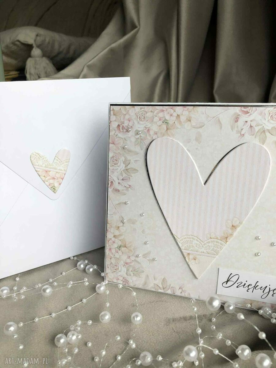Kartka z kopertą „Dziękuję” - podziękowanie i życzenia w stylu scrapbooking 14 x 14 cm