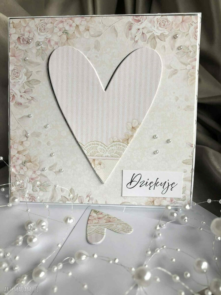 Kartka z kopertą „Dziękuję” - podziękowanie i życzenia w stylu scrapbooking (14 x 14 cm)