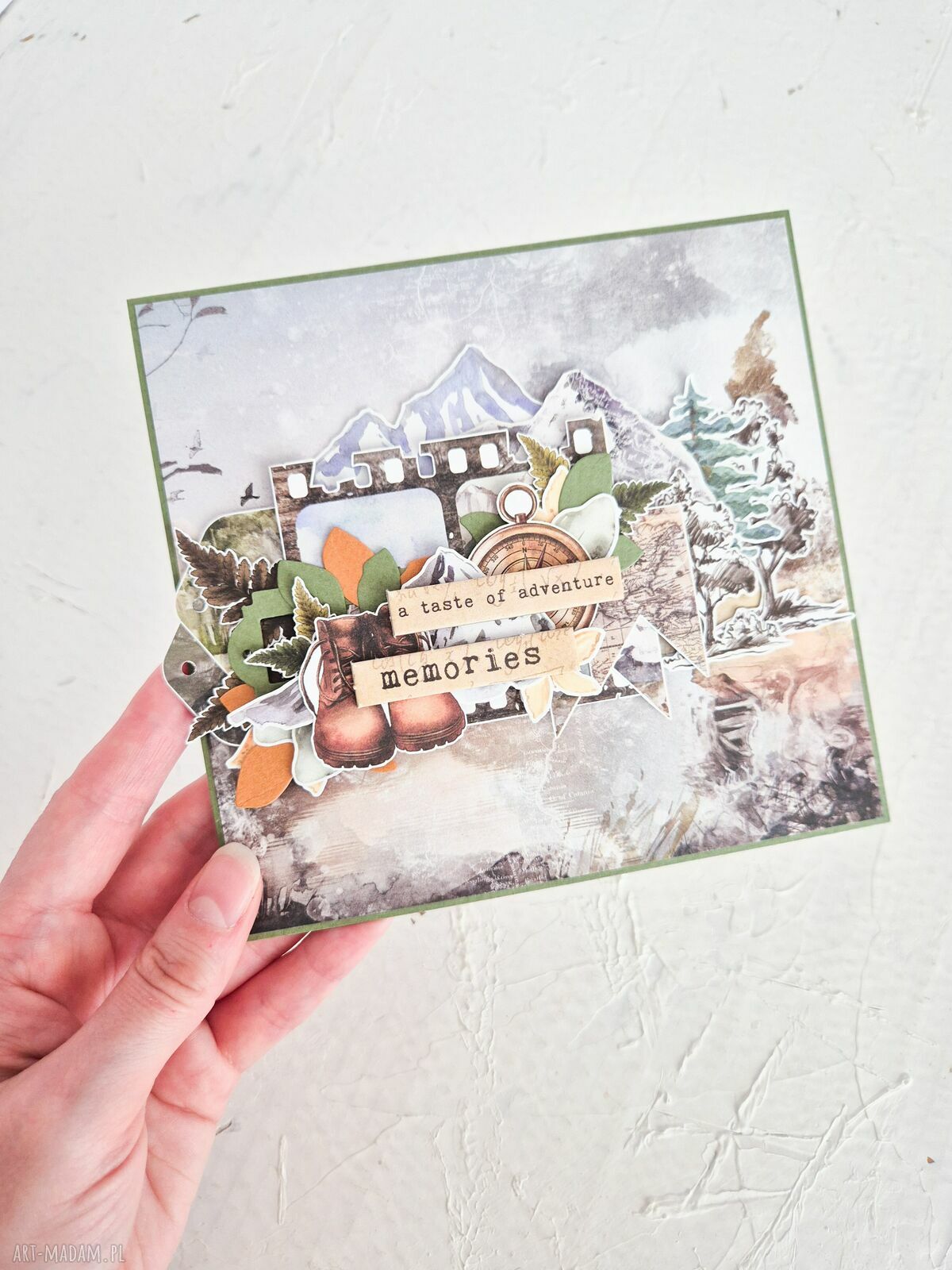 Kartka motywem gór idealna dla podróżnika ręcznie robiona