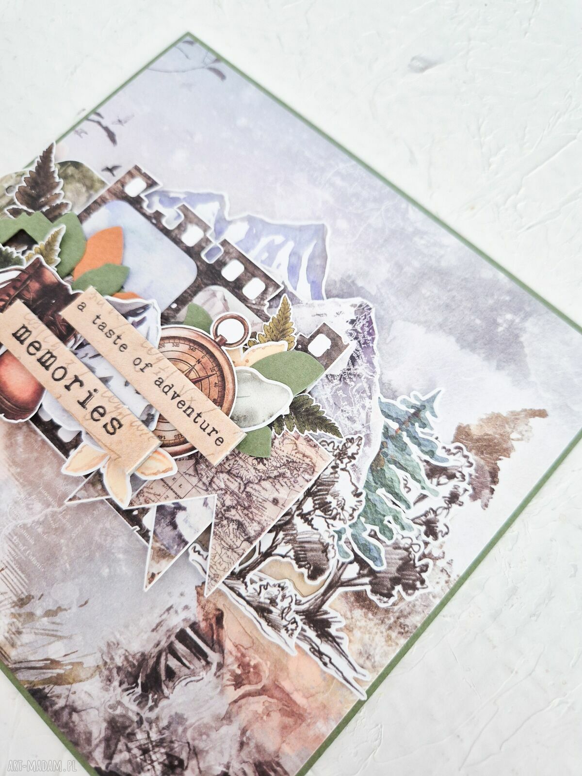 scrapbooking kartki: Kartka z motywem gór, idealna dla podróżnika, ręcznie robiona pamiątka