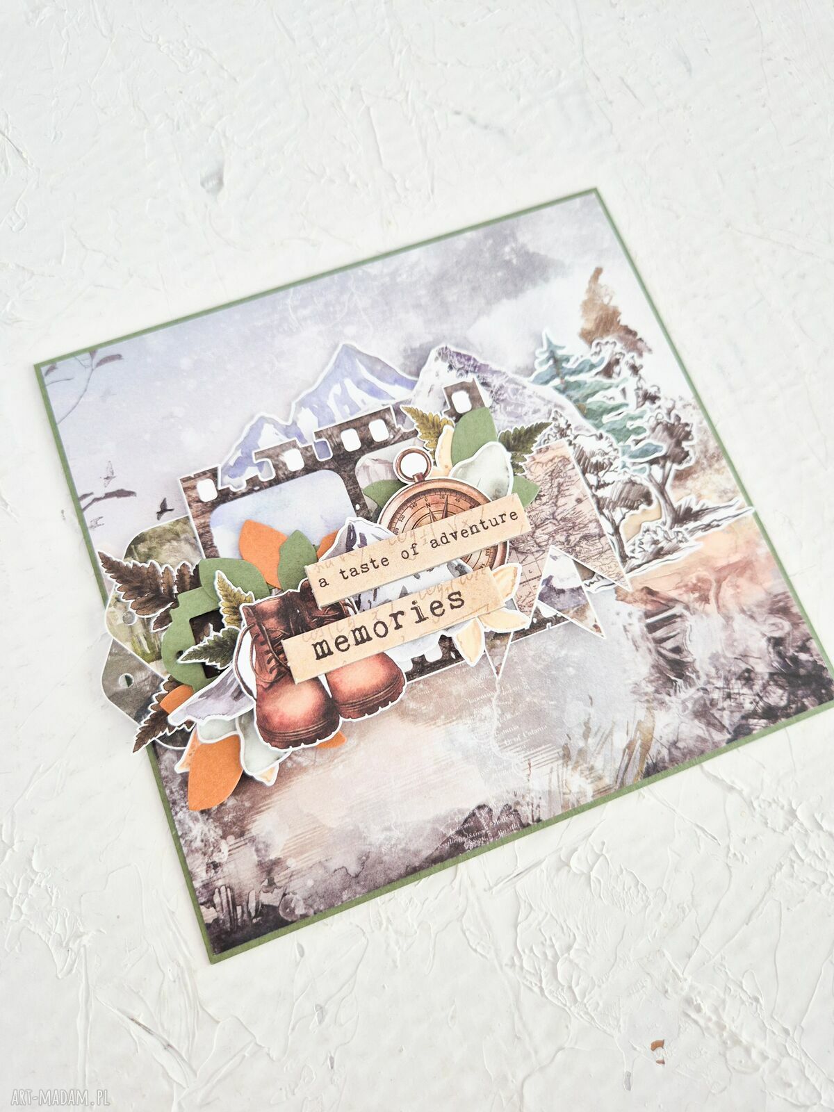 scrapbooking kartki: Kartka z motywem gór, idealna dla podróżnika, ręcznie robiona pamiątka