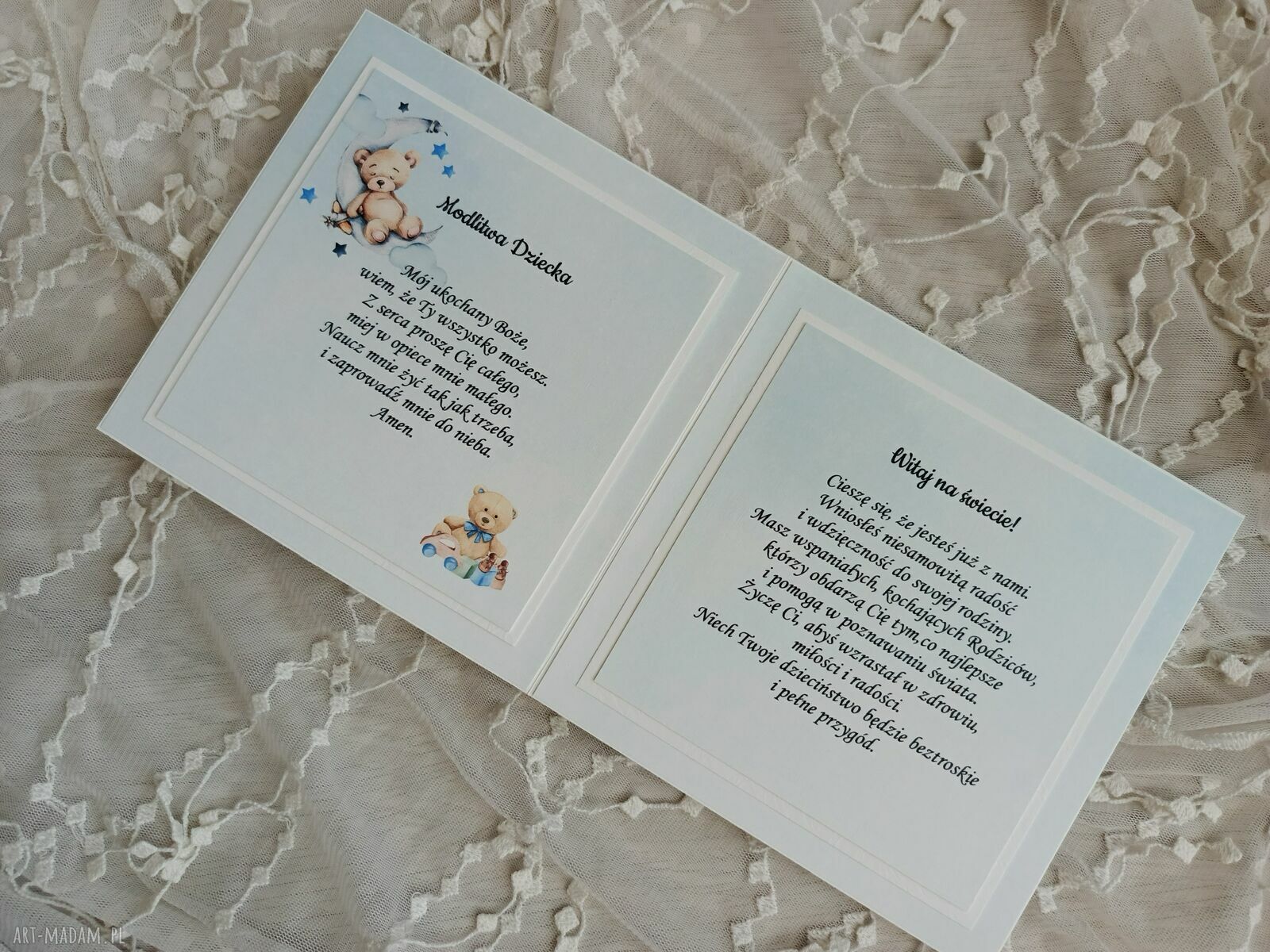 Kartka z okazji narodzin dziecka dla chłopca - scrapbooking 14x14 cm
