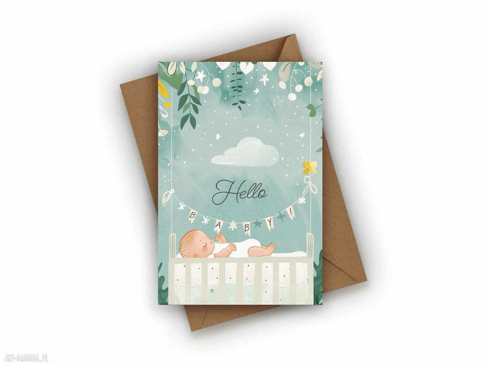 Kartka z okazji narodzin dziecka Hello Baby - eko pamiątka