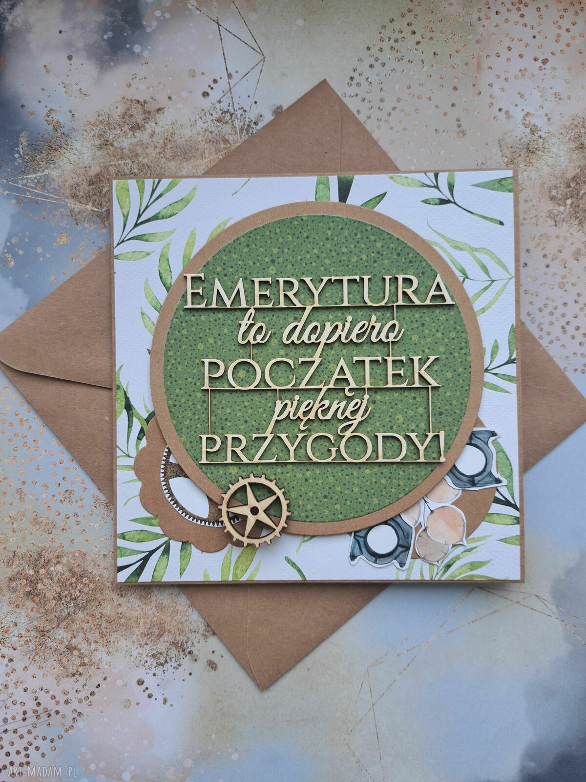 Kartka na emeryturę dla mężczyzny z życzeniami - koperta kraft