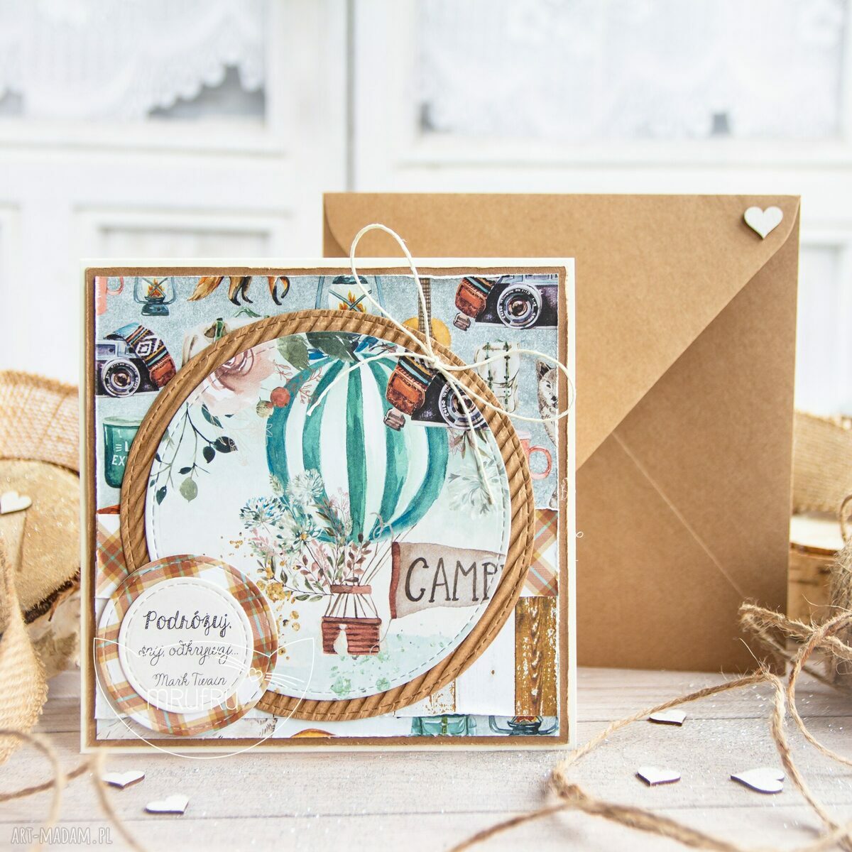 scrapbooking kartki: Kartka z podróżą w tle. Koperta. Personalizacja treści. handmade
