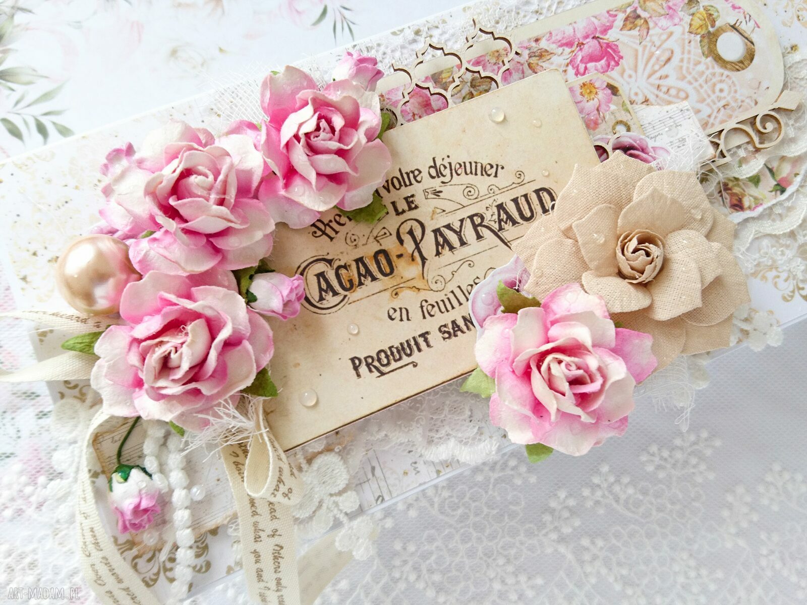 scrapbooking kartki: Różana kartka, w romantycznym stylu Ręcznie zrobione