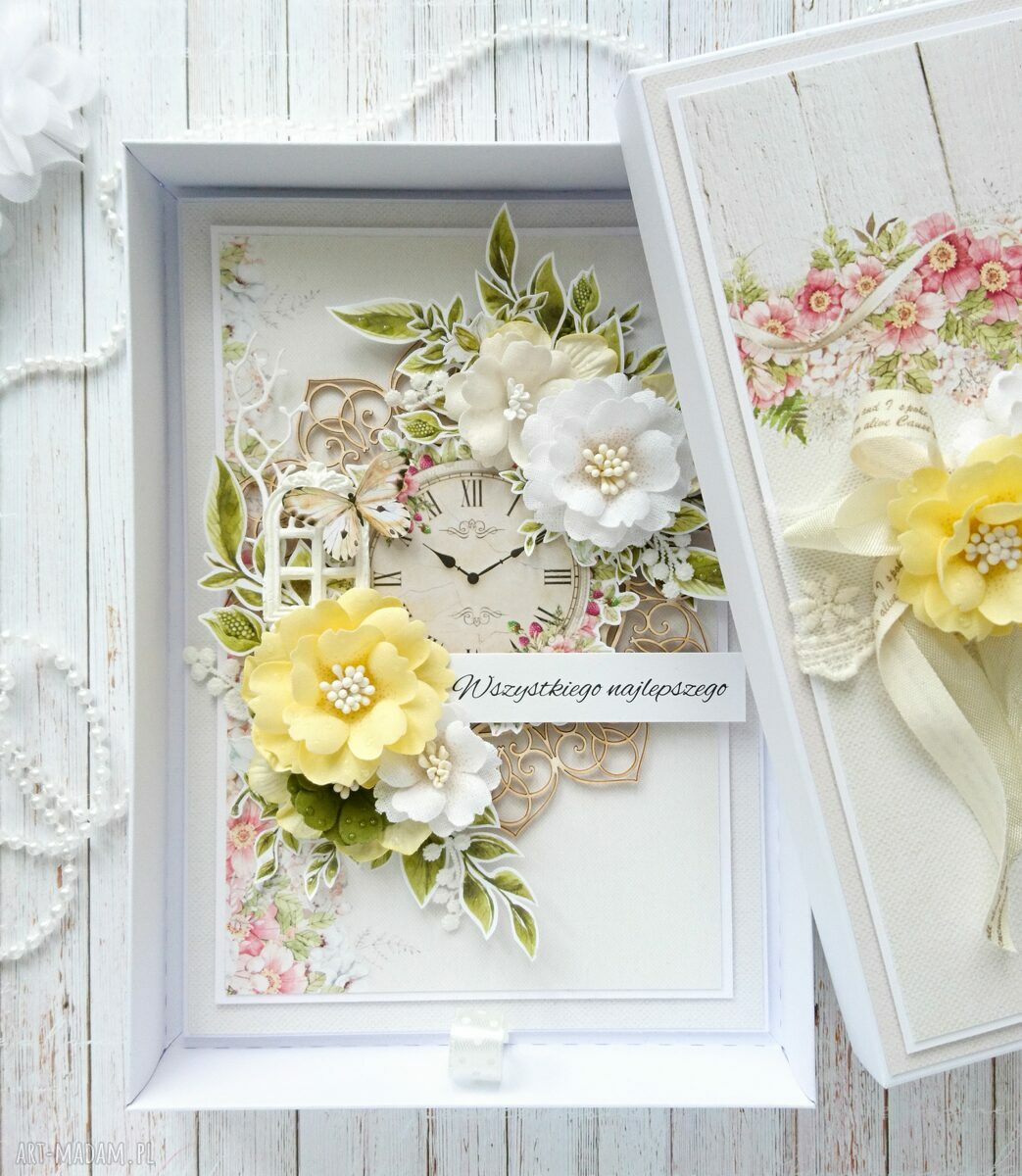 Kartka zegarem pudełku dla mamy urodziny imieniny przyjaciółki