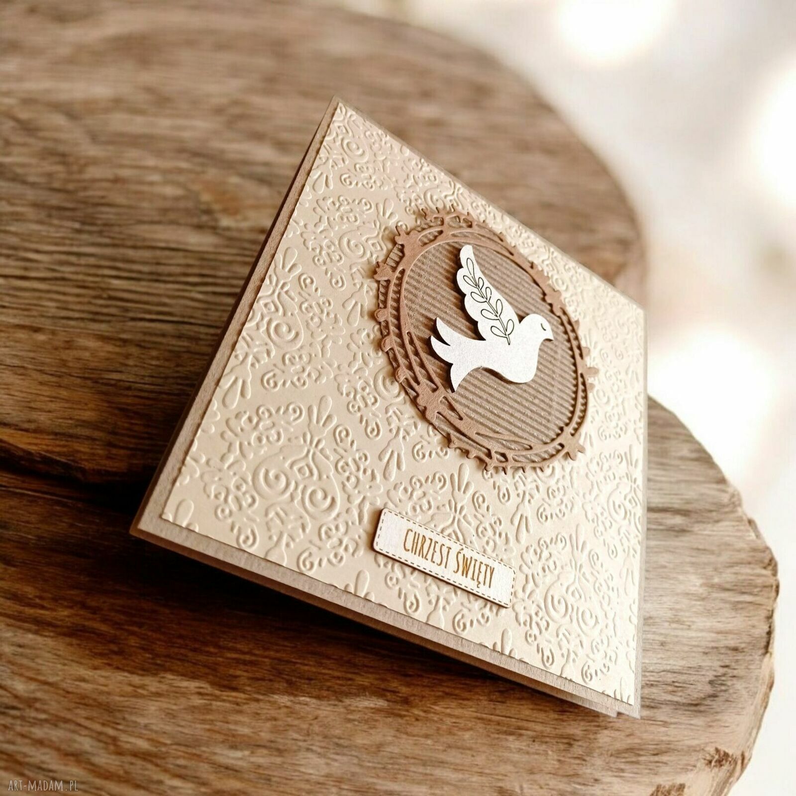 Kartka z życzeniami na Chrzest Święty - beżowa PREMIUM z kaktusem