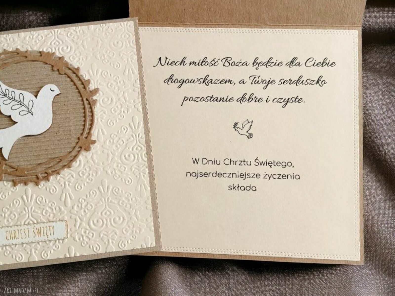 Kartka z życzeniami na Chrzest Święty - beżowa PREMIUM z kaktusem