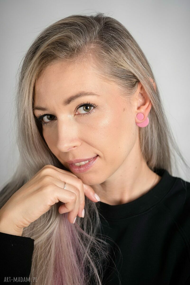 Kolczyki Katie - jasnoróżowe okrągłe, dwuczęściowe handmade