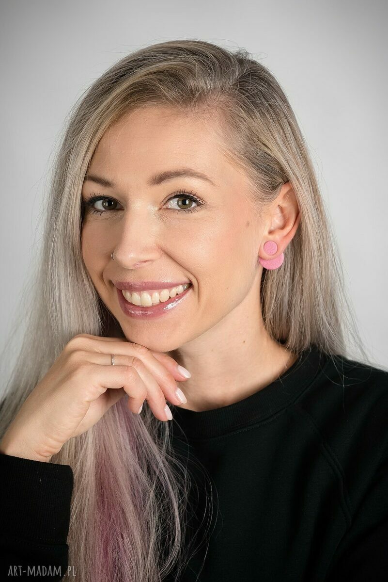 Kolczyki Katie - jasnoróżowe okrągłe, dwuczęściowe handmade