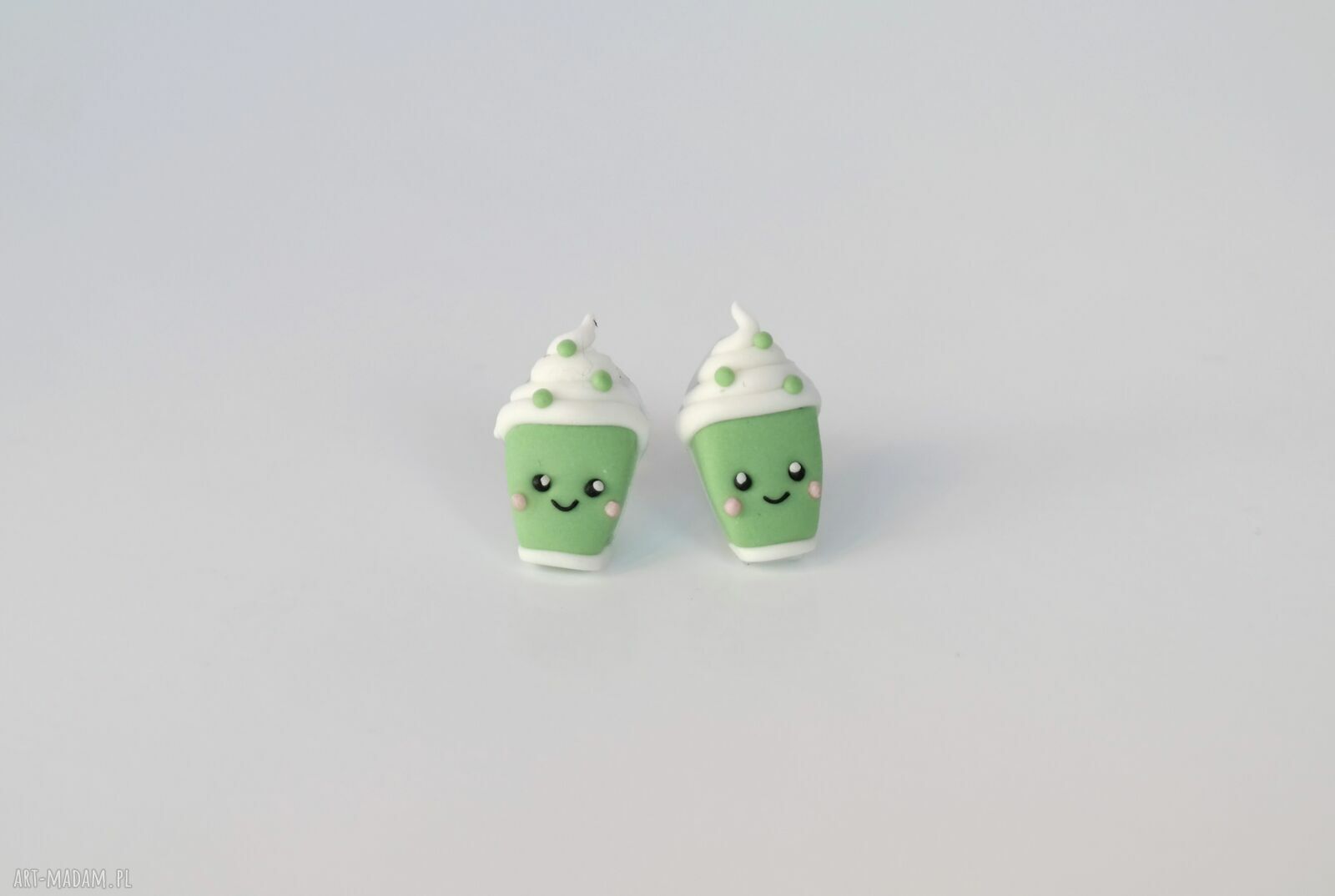 Kolczyki kawaii matcha latte - zielona herbata w kubeczku (handmade)