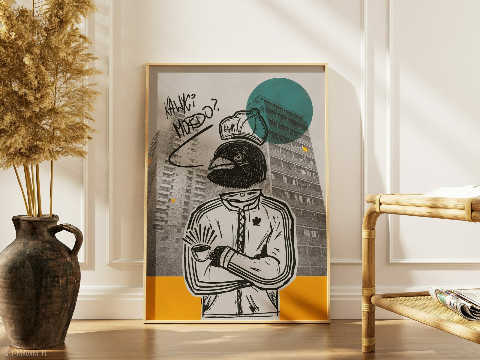 Plakat „Kawki mordo?” A3 - hip-hopowy kolaż dla fanów rapu i kawy