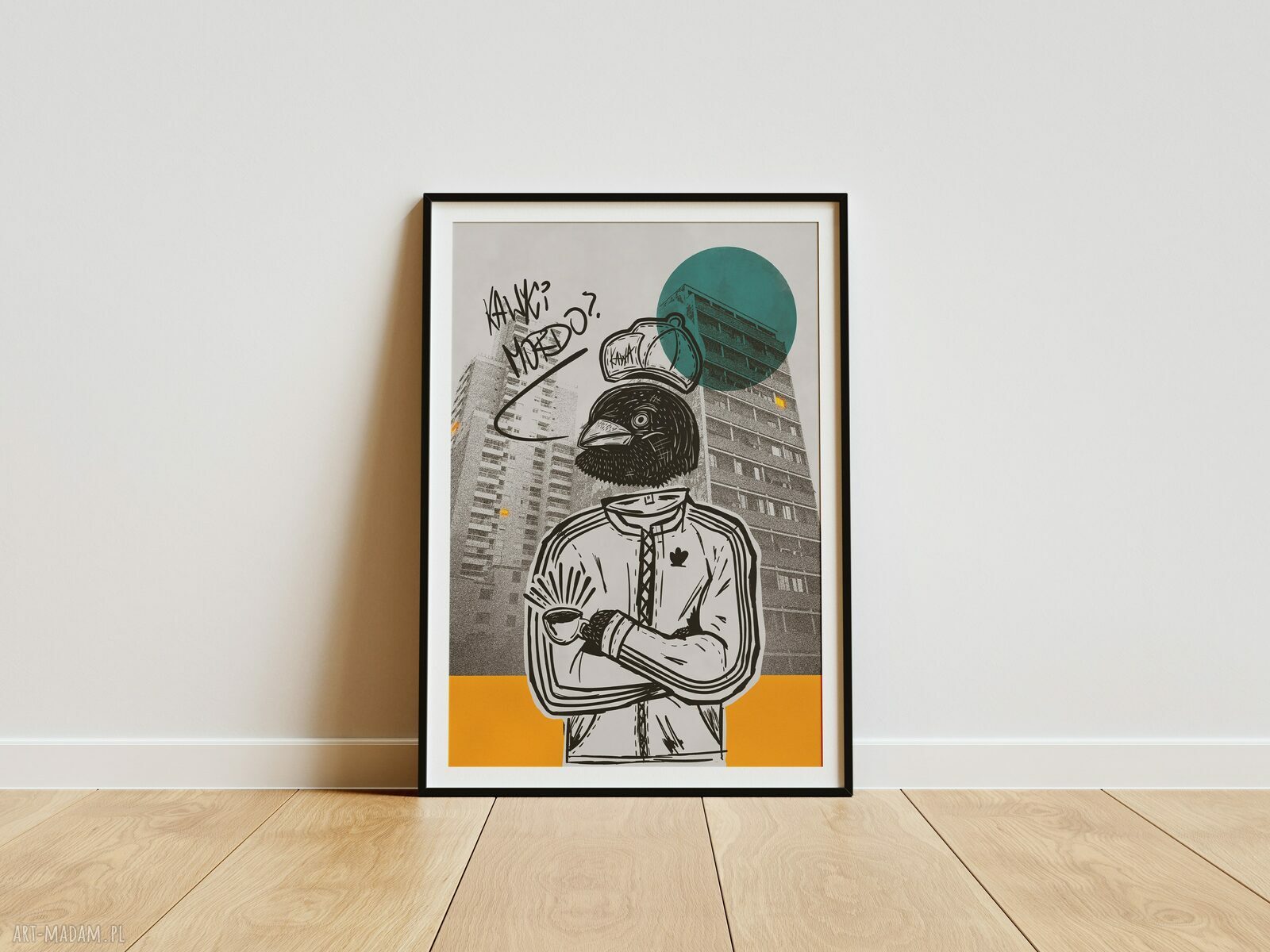 Plakat „Kawki mordo?” A3 - hip-hopowy kolaż dla fanów rapu i kawy