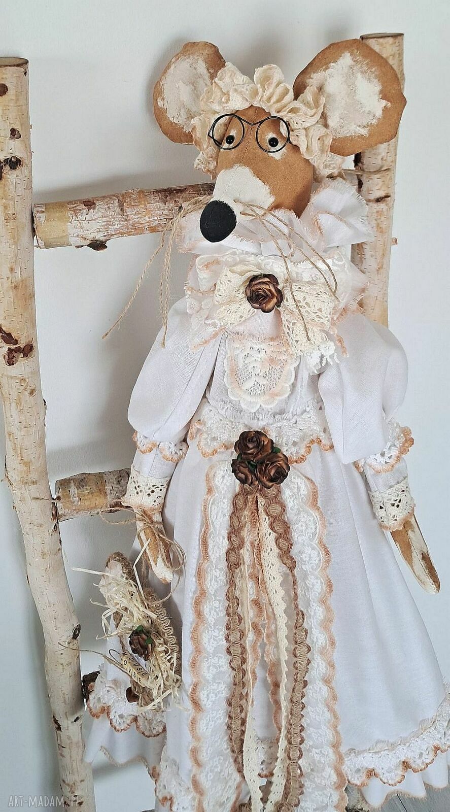 Kawowa pani mysz - rustykalna dekoracja 63 cm