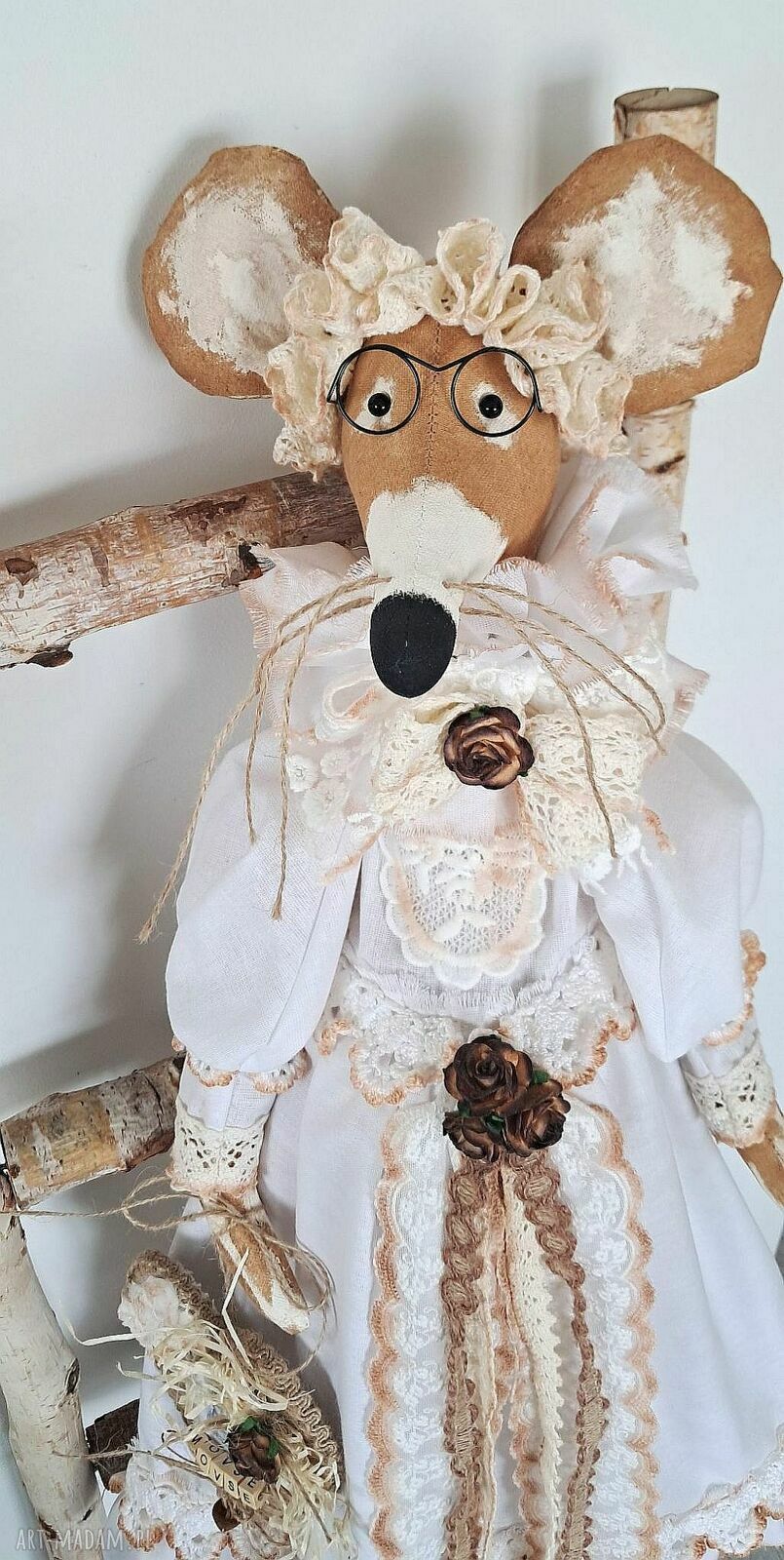 Kawowa pani mysz - rustykalna dekoracja 63 cm