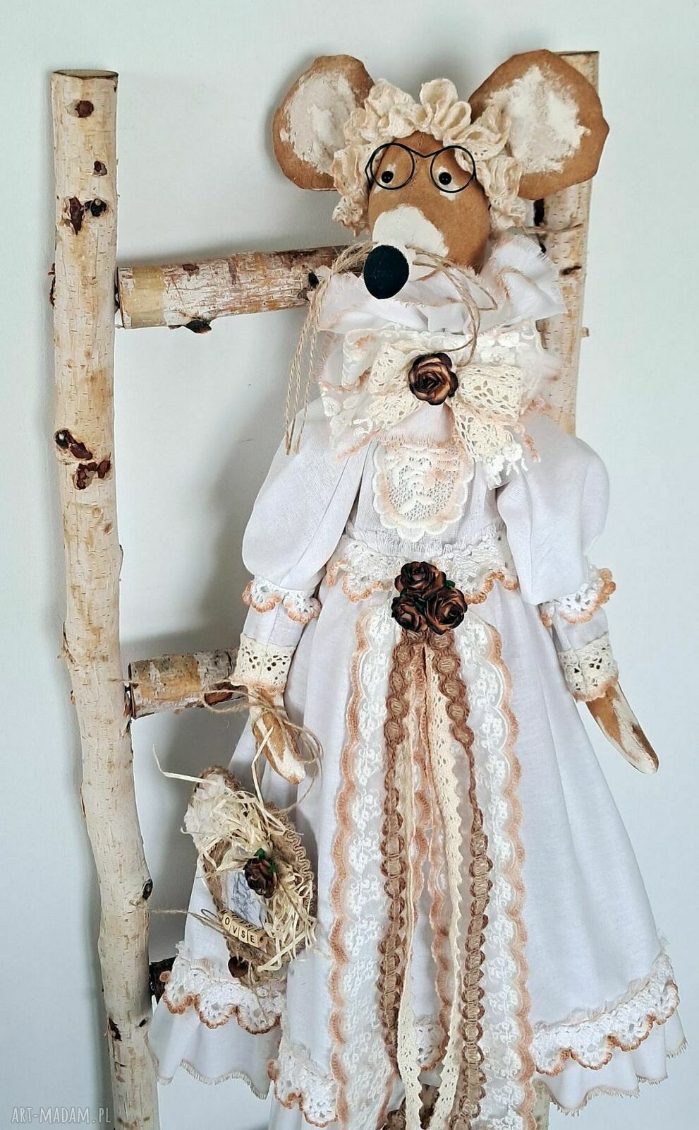 Kawowa pani mysz - rustykalna dekoracja 63 cm