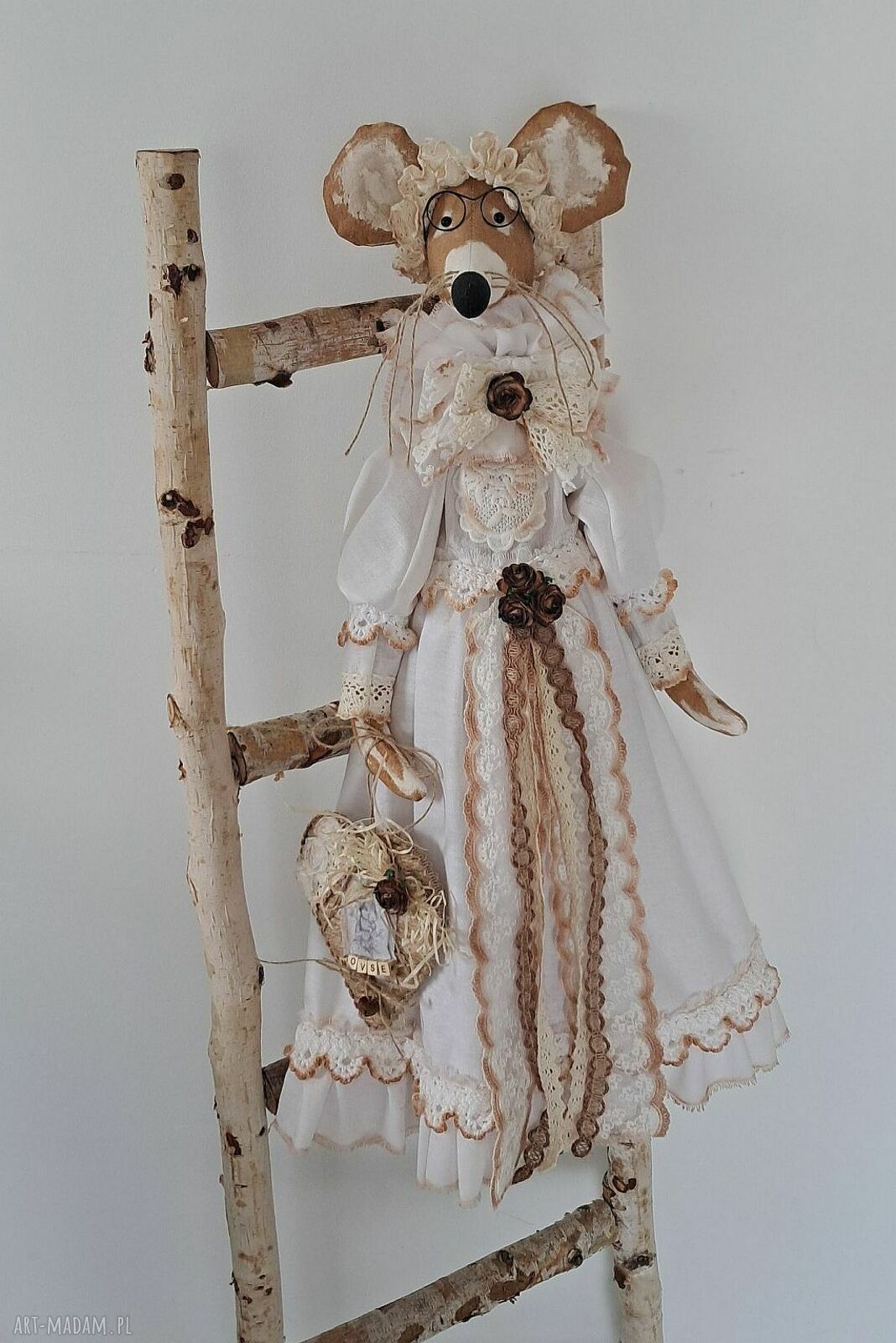 Kawowa pani mysz - rustykalna dekoracja 63 cm