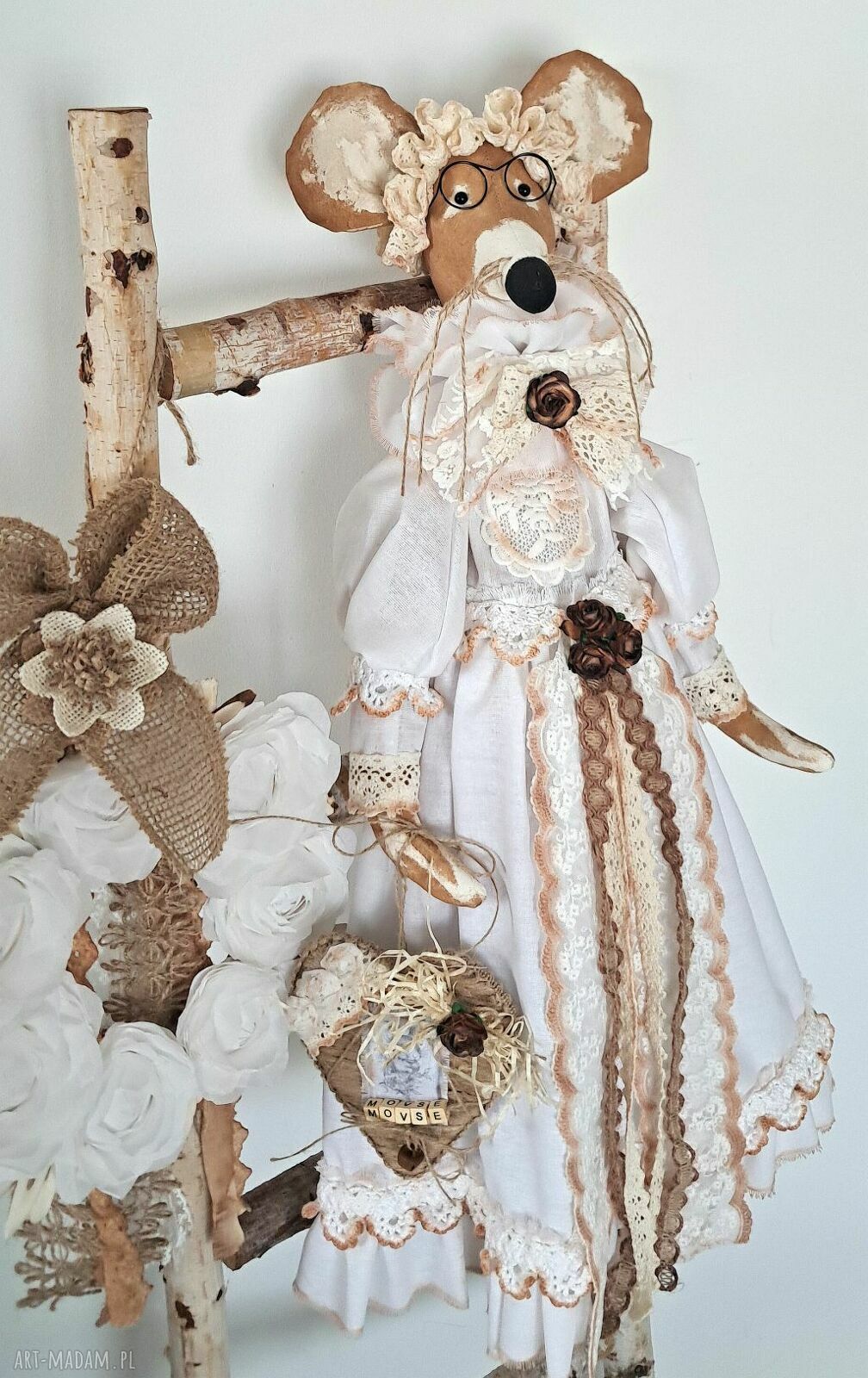 Kawowa pani mysz - rustykalna dekoracja 63 cm