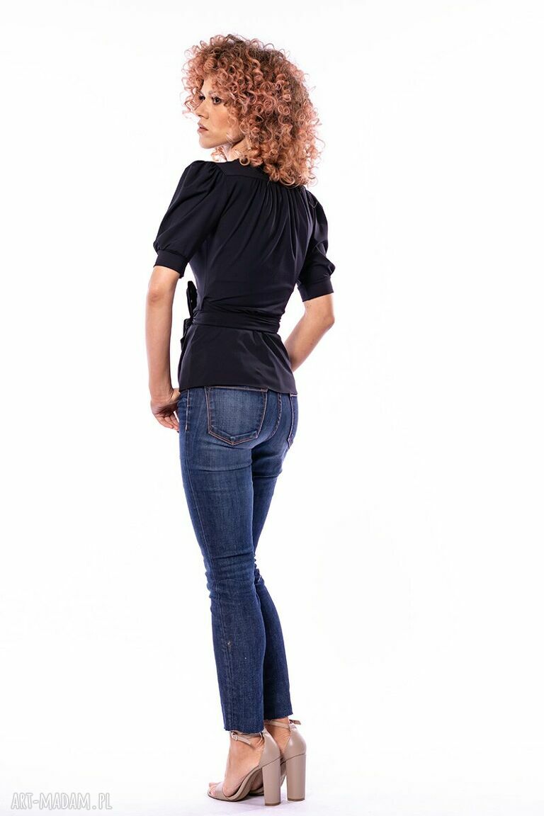 Czarna bluzka Kelly Black handmade z rękawem z bufką