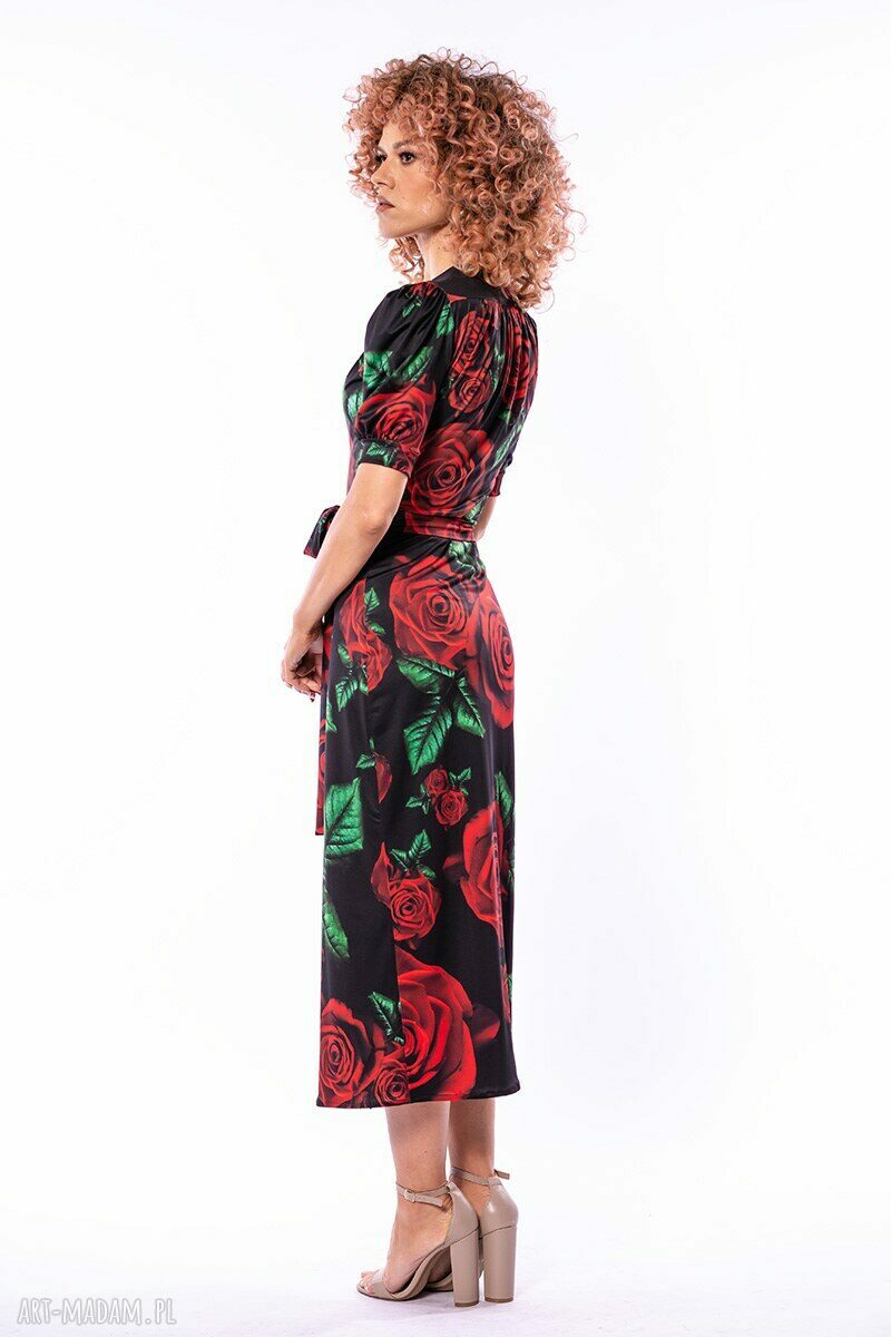 Kelly - elegancka sukienka kopertowa w kwiaty Królowa Róża Black
