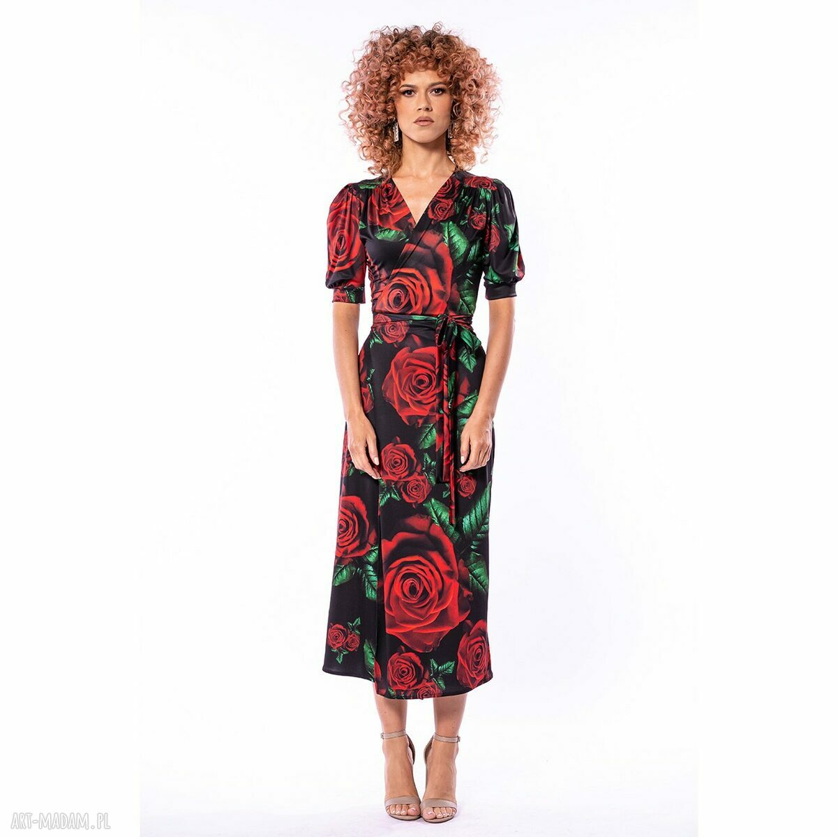Kelly - elegancka sukienka kopertowa w kwiaty Królowa Róża Black