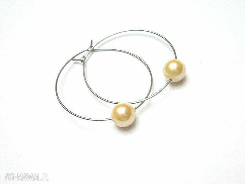 Alloys Collection /one pearl/ yellow kolczyki ze stali i perłą Majorka (8 mm)