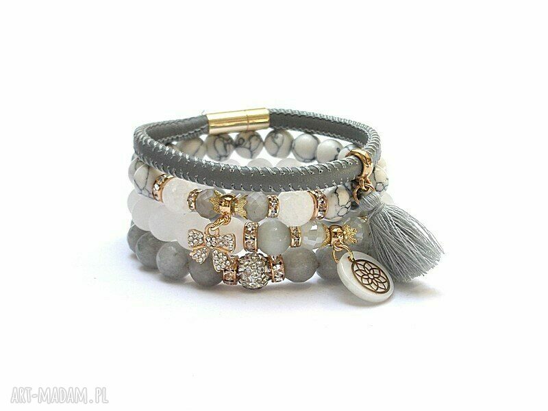 Bransoletka Grey and White Vol. 2 z kamieniami w szaro białych odcieniach handmade