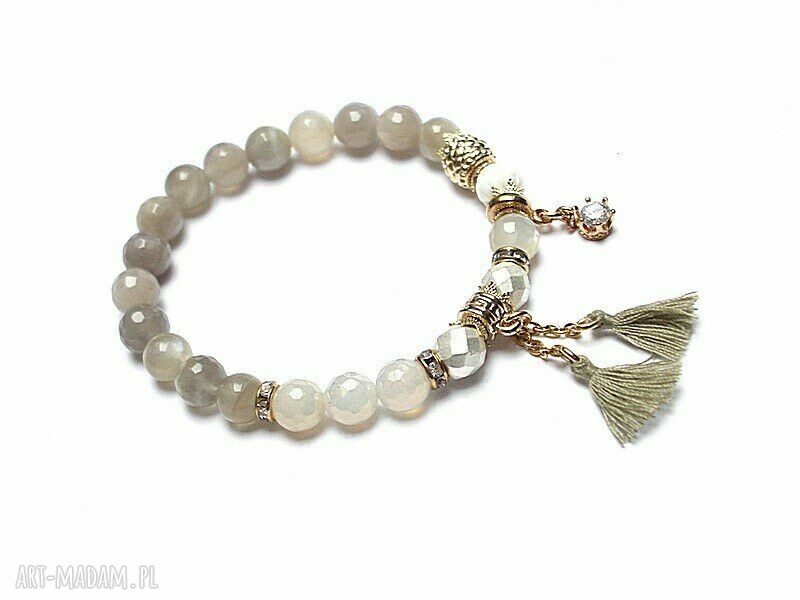 Bransoletka boho Rich - Grizzly /16.12.21/ z kamieni naturalnych, chwostami - na gumce 16-17 cm