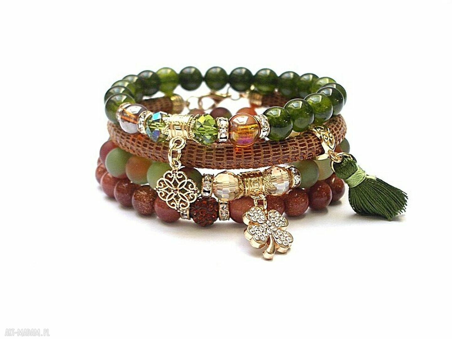 Leśne runo vol. - bransoletki z naturalnych kamieni, Swarovski i cyrkoniami (komplet 4 szt.)