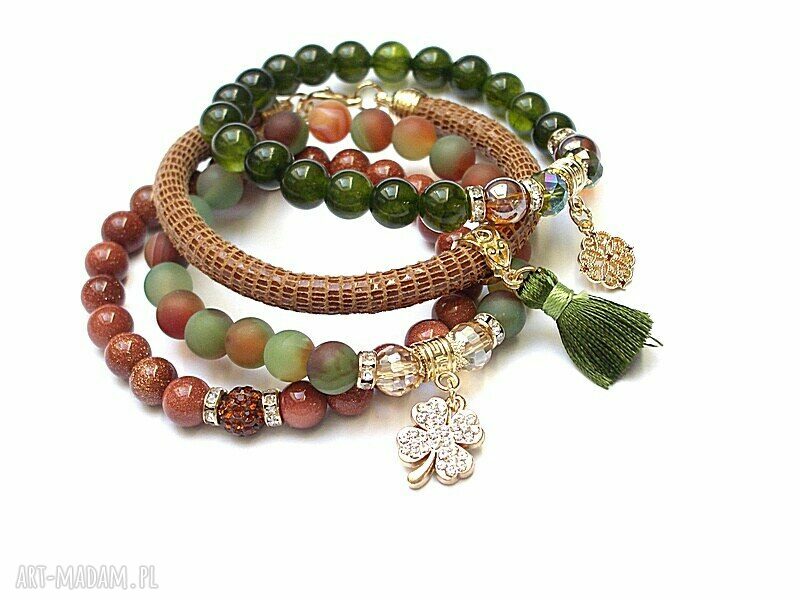 Leśne runo vol. bransoletki z naturalnych kamieni, Swarovski i cyrkoniami (komplet 4 szt.)