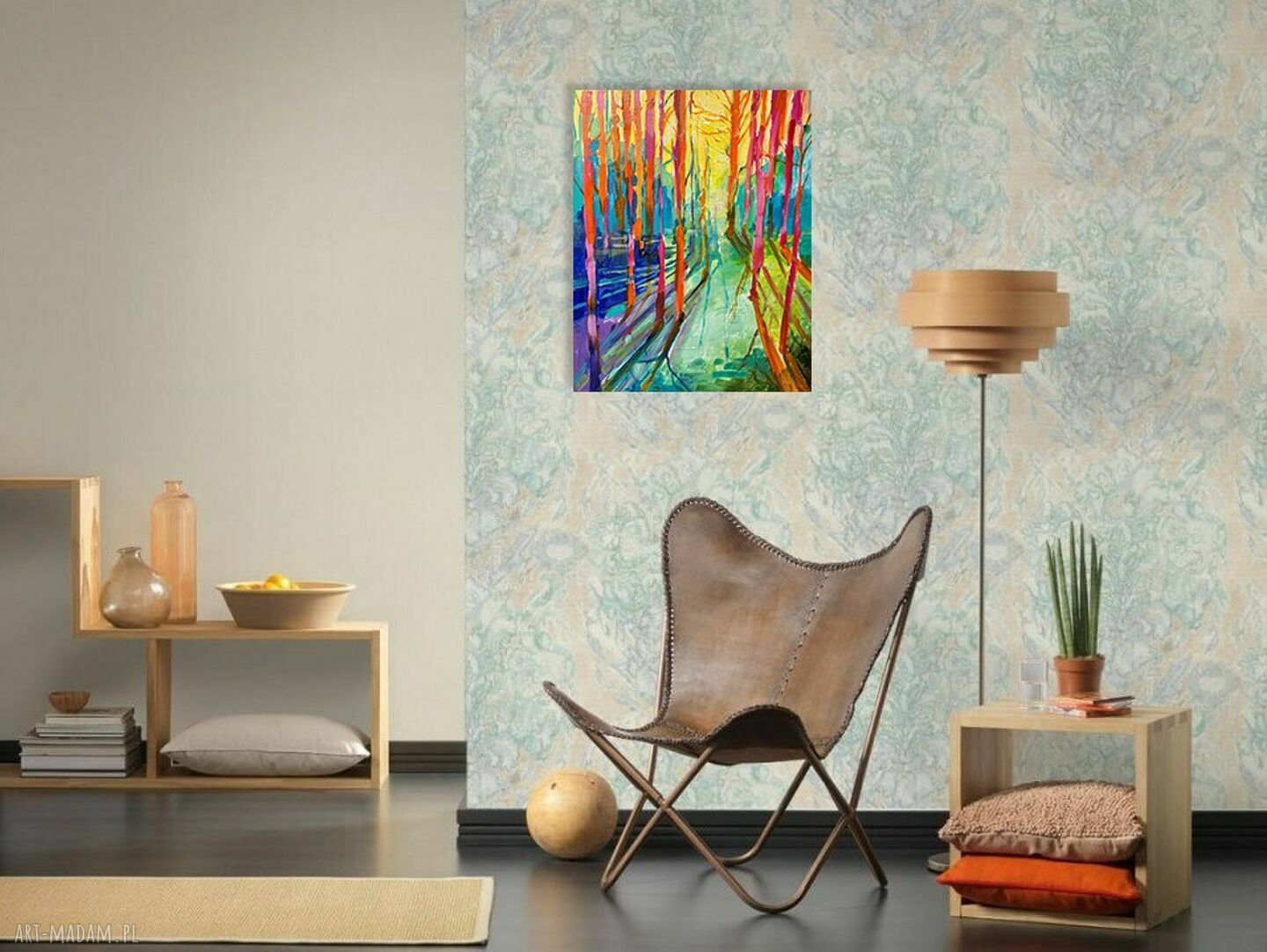 Kolorowy las: ręcznie malowany obraz akrylowy 50x40 cm na płótnie