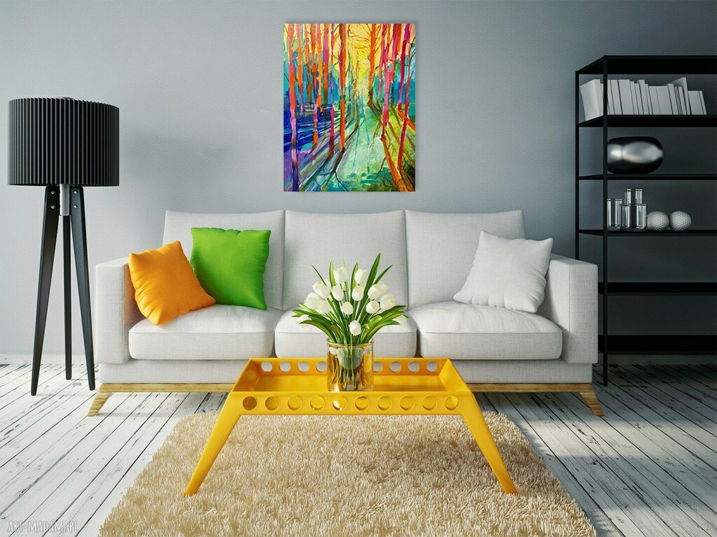 Kolorowy las: ręcznie malowany obraz akrylowy 50x40 cm na płótnie