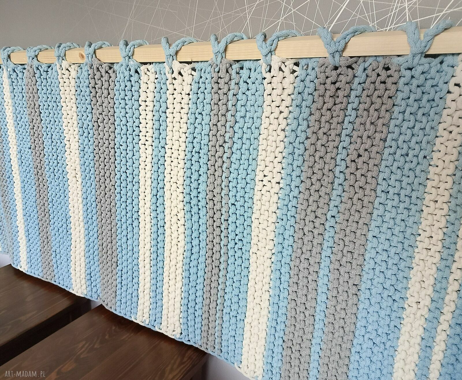 Kilim na drutach ze sznurka w stylu skandynawskim - 200x60 cm, dwustronny