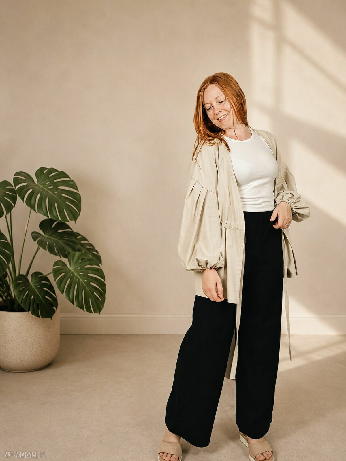 Kimono damskie lniane SOLENA - poncho na lato i plażę