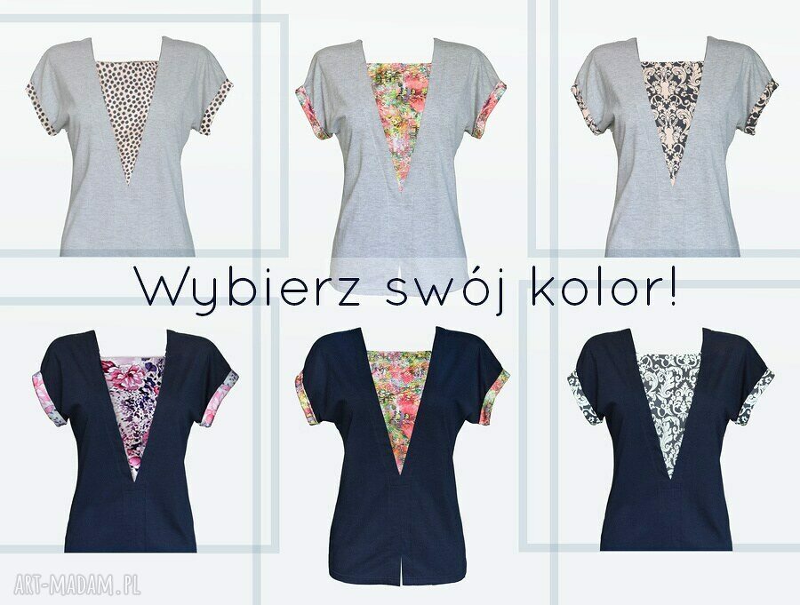 Kimono bluzka 100% bawełna - granatowa mozaika, luźny krój