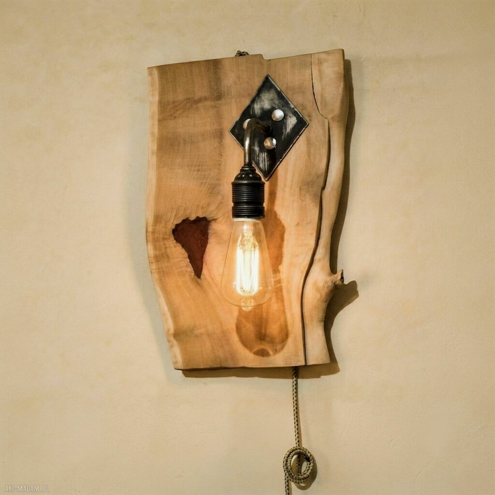 Kinkiet loftowy hand made z drewna klonowego i żywicy - czarny/srebrny