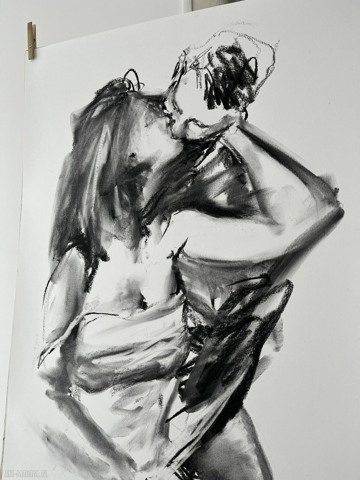 Kiss - zmysłowy obraz węglem pary kochanków 100x70 cm