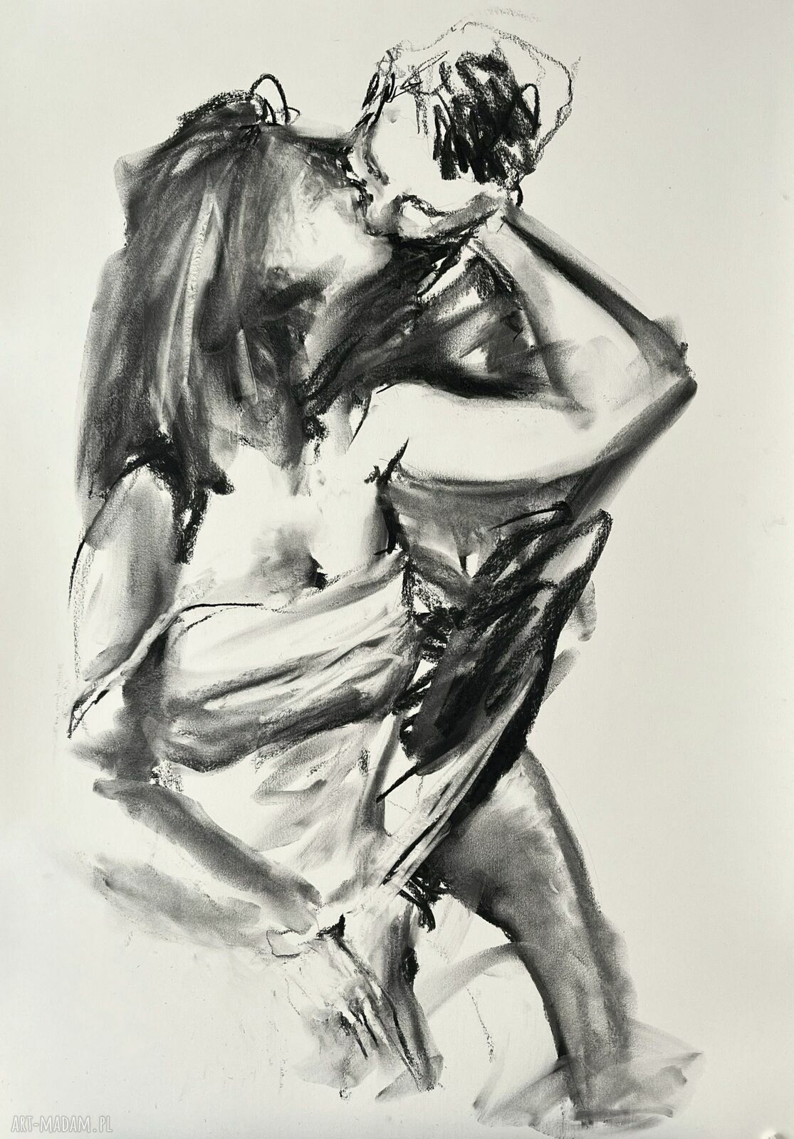 Kiss - zmysłowy obraz węglem pary kochanków 100x70 cm