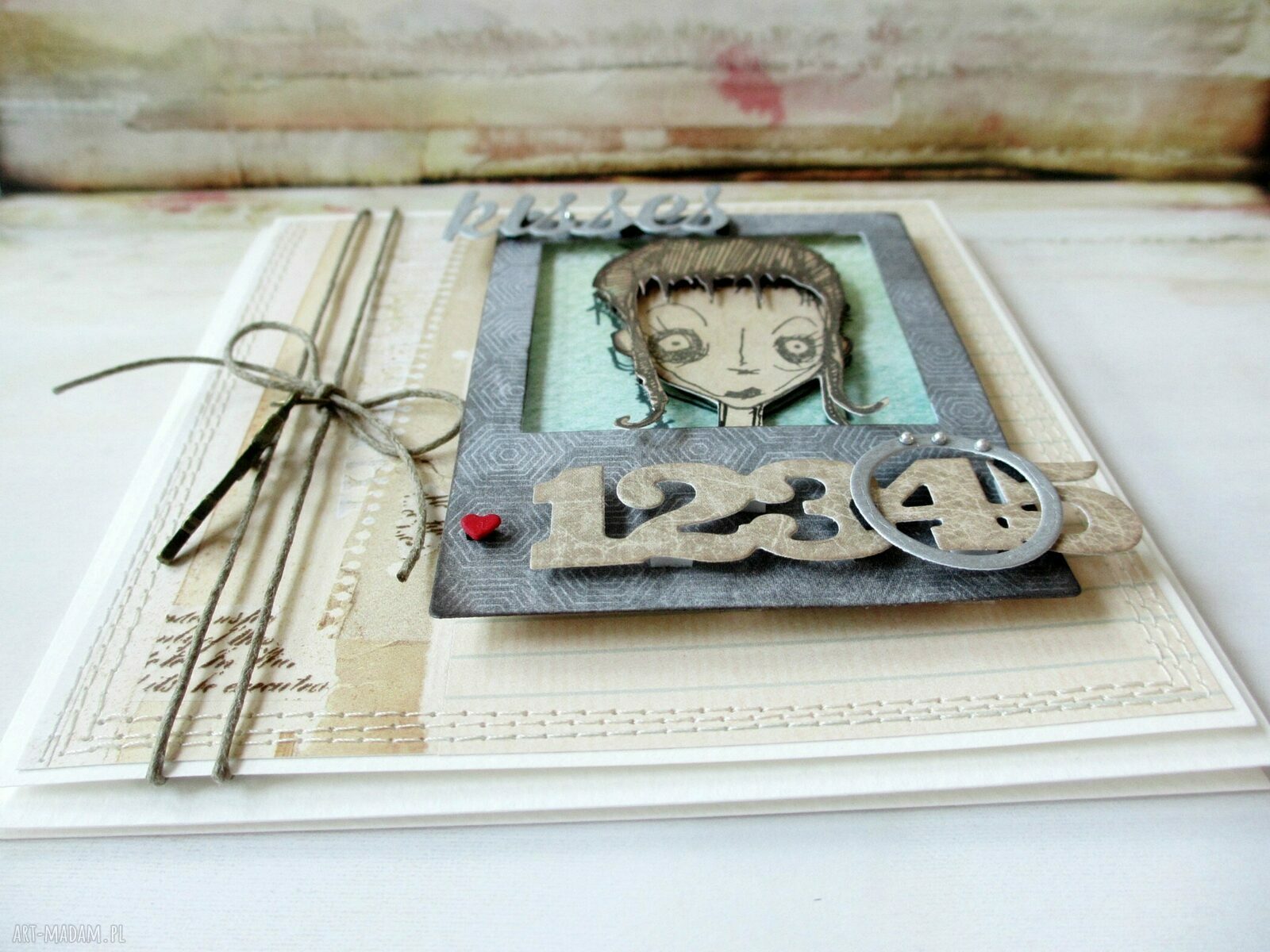 Kisses - elegancka kartka scrapbooking 3D na urodziny i gratulacje
