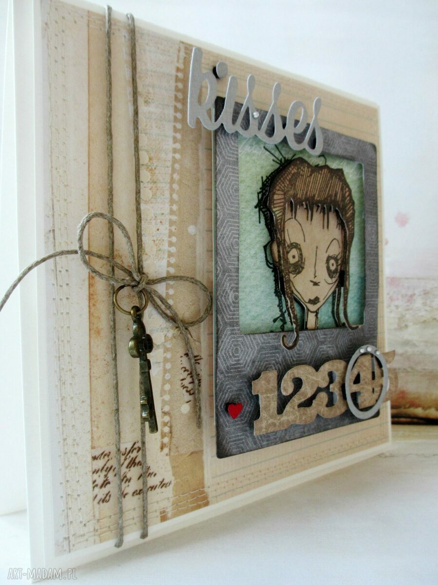 Kisses - elegancka kartka scrapbooking 3D na urodziny i gratulacje