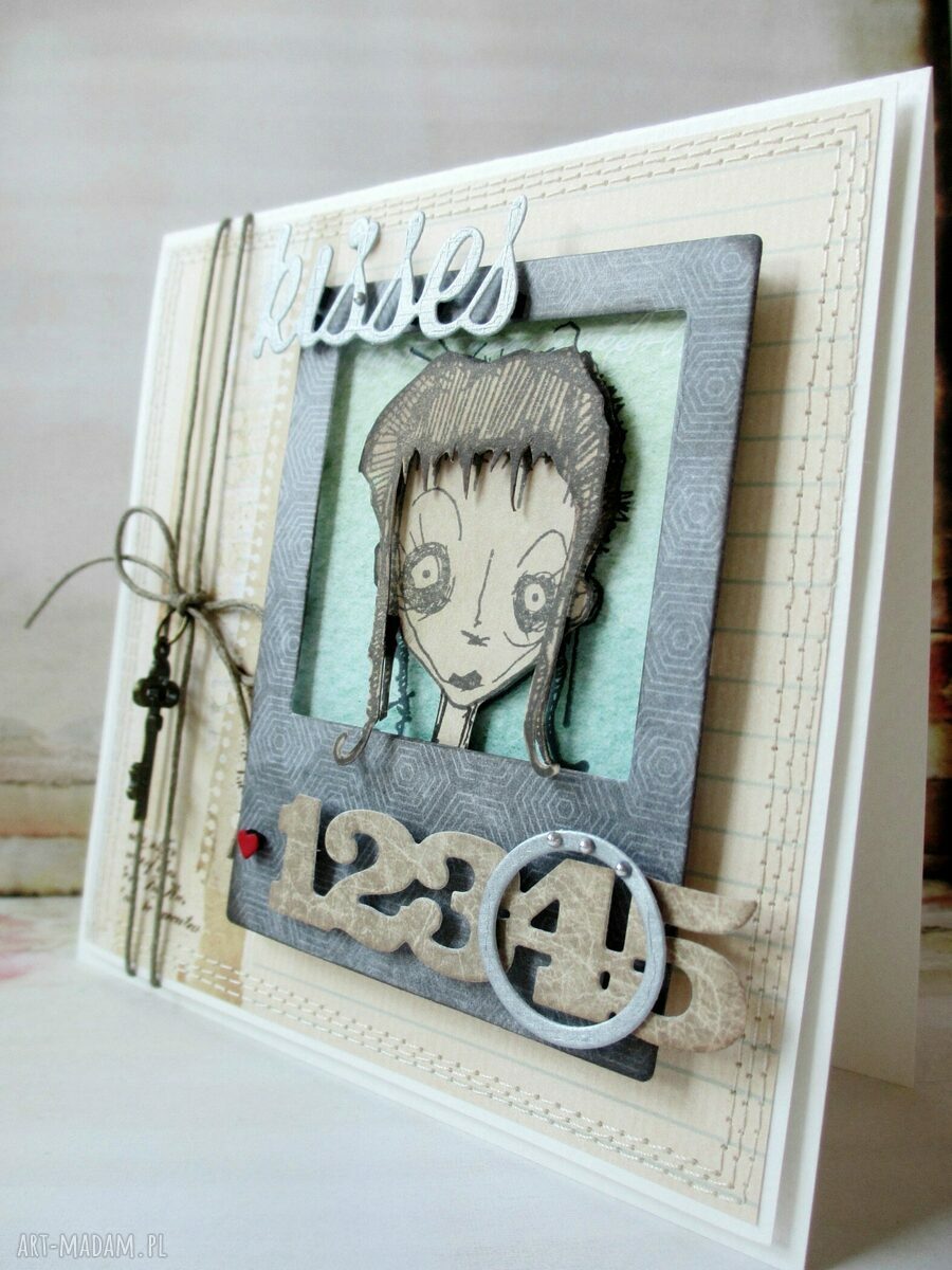 Kisses - elegancka kartka scrapbooking 3D na urodziny i gratulacje