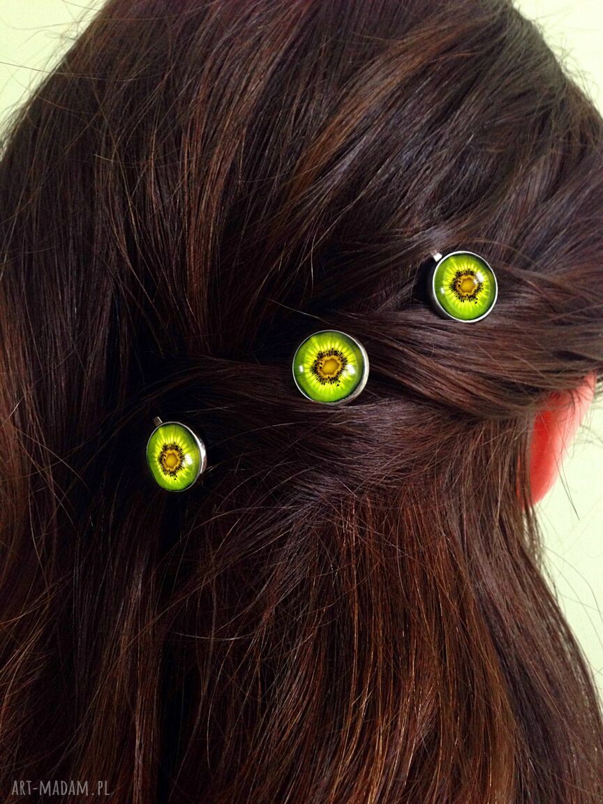 Kiwi wsuwki włosów owocowe spinki komplet trzech ręcznie