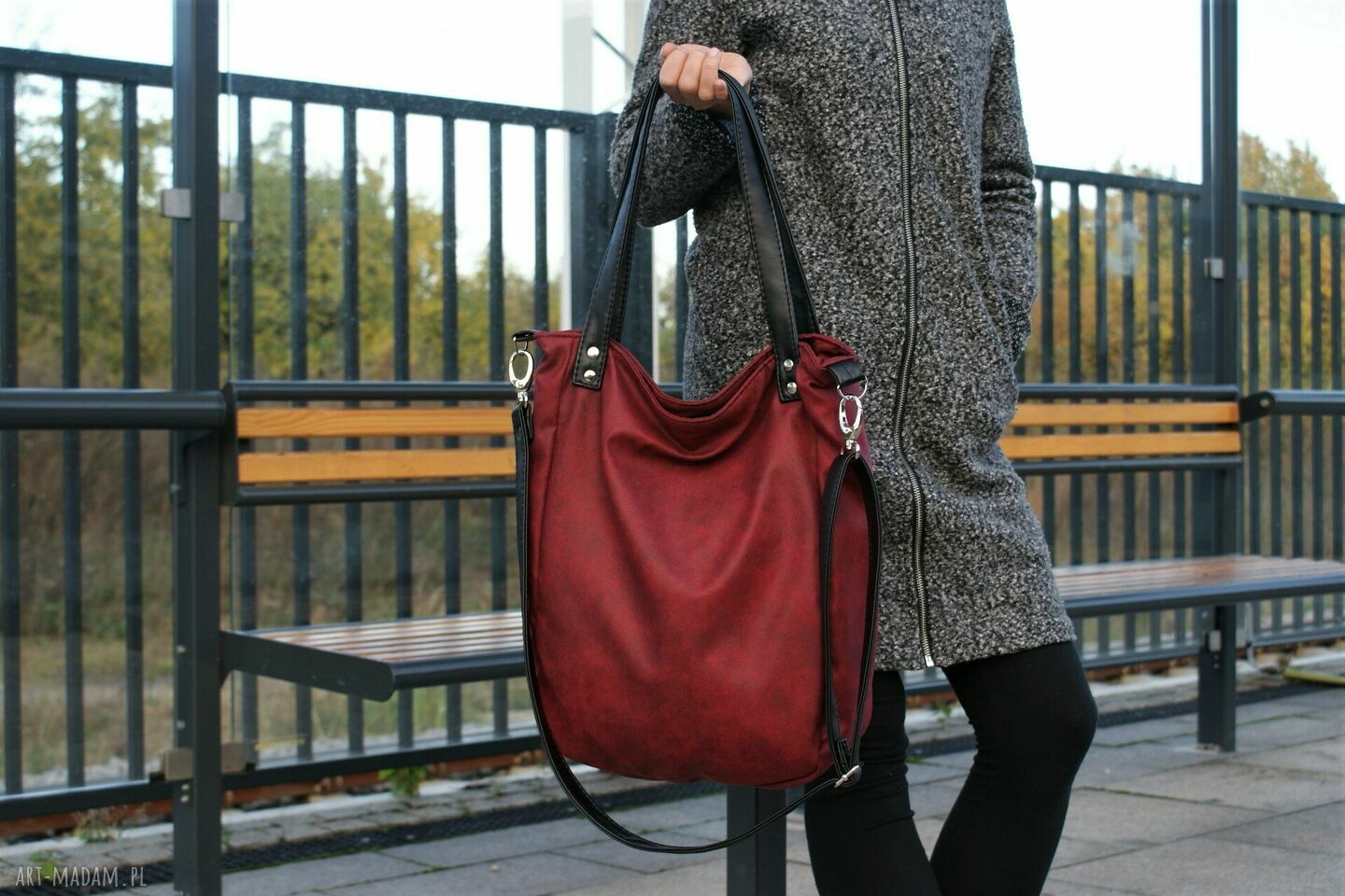 Klasiks nubuk bordo torebka vegan zamsz torba shopper zgrabna
