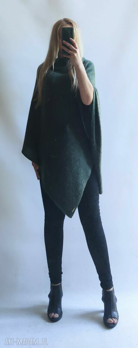 Klasyczne poncho damskie oversize narzutka w kolorze khaki