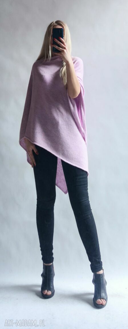 Klasyczne poncho damskie oversize w kolorze lila 82x82 cm